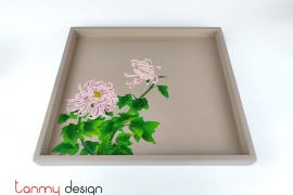 Rectangular lacquer tray with hand-painted chrysanthemum 31*34*H2cm
